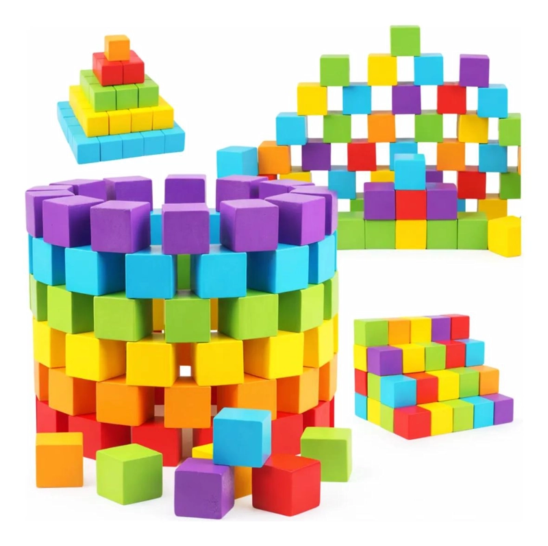 SET 100 BLOQUES DE CONSTRUCCION DE MADERA MONTESSORI - 1