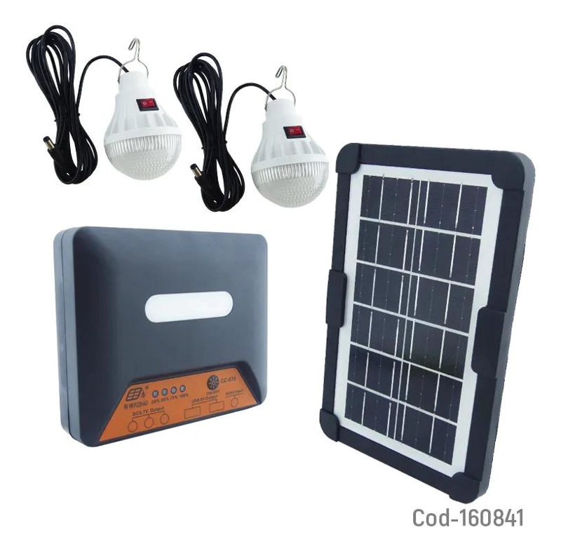 KIT SOLAR CON 2 AMPOLLETAS, 2 PUERTOS USB Y PANEL SOLAR - 1