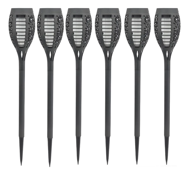 SET 6 ESTACAS LED SOLAR EFECTO LLAMA 49 CM - 1