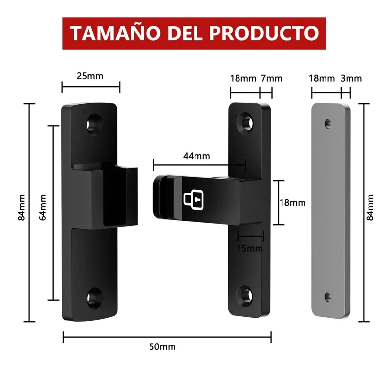 CERROJO ANTIRROBO 90° PARA PUERTA SIN TALADRO - 2