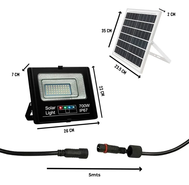 FOCO SOLAR 700W CON PANEL Y CONTROL REMOTO IP67 NEGRO - 3