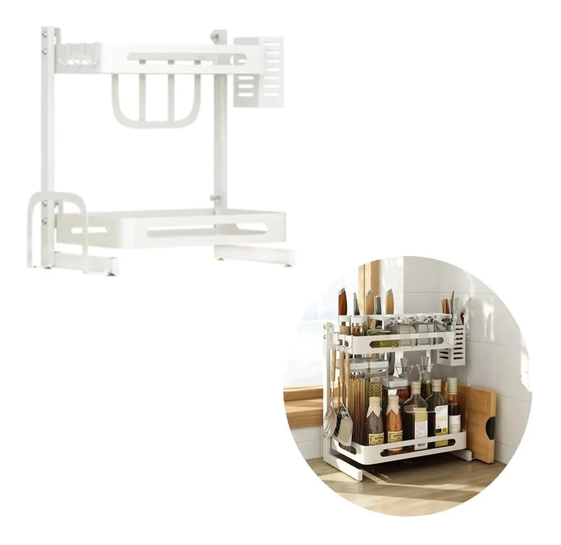 RACK ESTANTE ORGANIZADOR 2 NIVELES ACERO BLANCO - 1