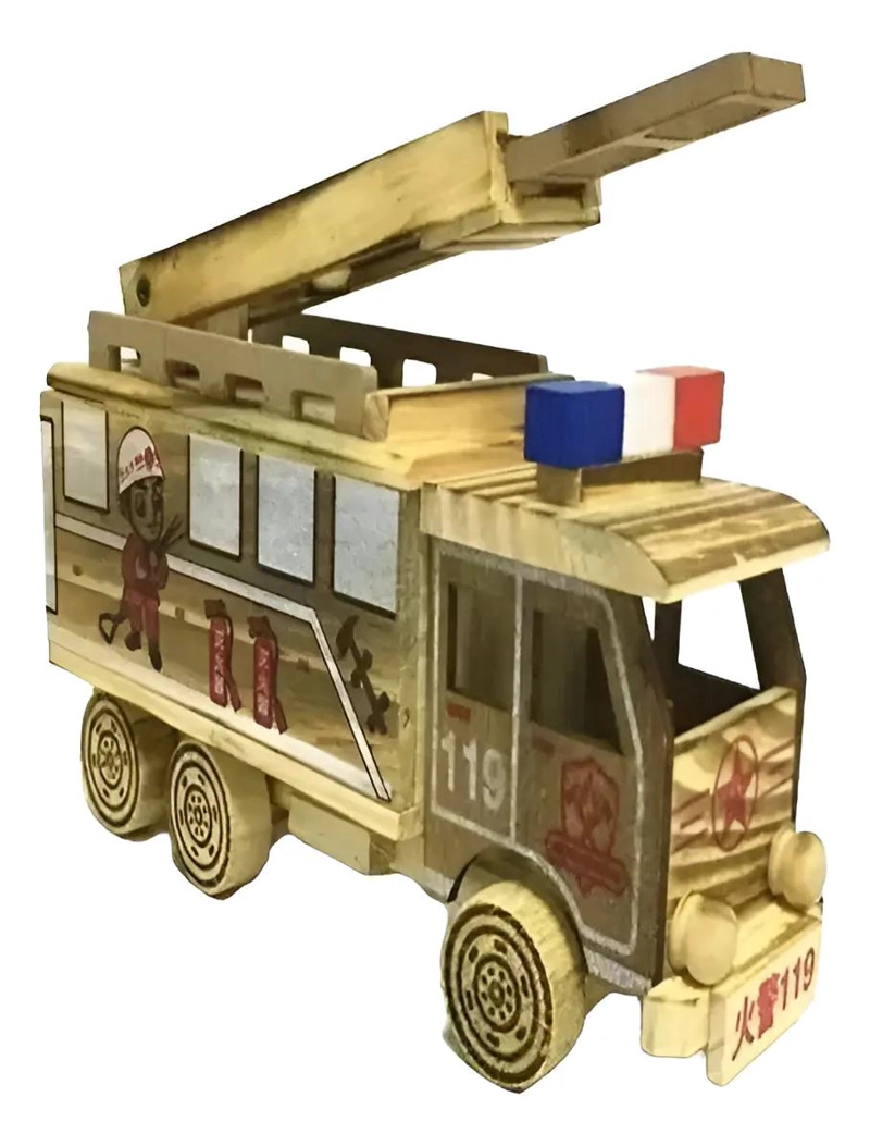 AUTO DE BOMBEROS DE MADERA PARA NIÑOS MONTESSORI - 1