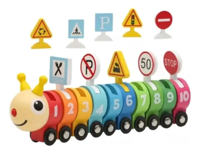 TREN ORUGA DIDACTICO DE MADERA PARA NIÑOS - 1