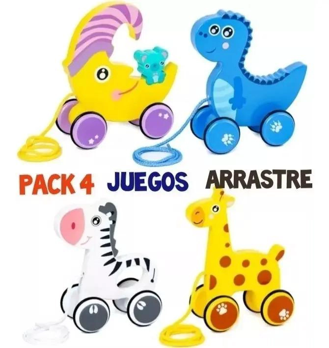 PACK 4 ARRASTRES DE MADERA DIDACTICOS ANIMALES - 2