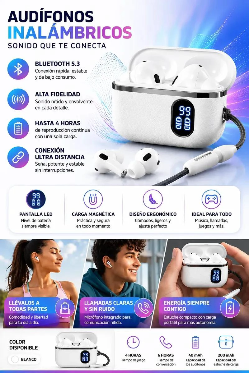 AUDIFONOS BLUETOOTH HT-08 CON PANTALLA DIGITAL Y ALTA FID - 2