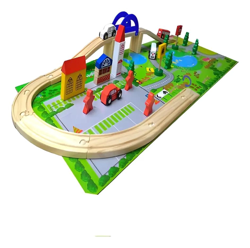 SET DE PISTA DE MADERA CON PUENTE Y VIAS PARA AUTOS - 1