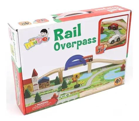 SET DE PISTA DE MADERA CON PUENTE Y VIAS PARA AUTOS - 4