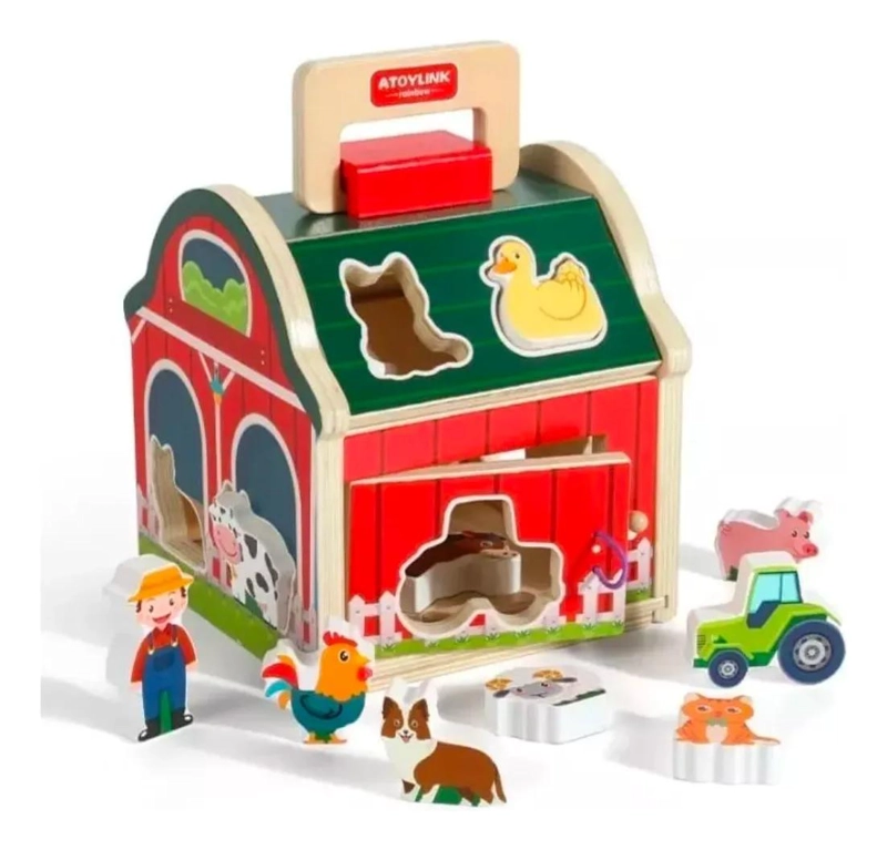 JUGUETE DE ENCAJE DE ANIMALES DE GRANJA EN MADERA - 1