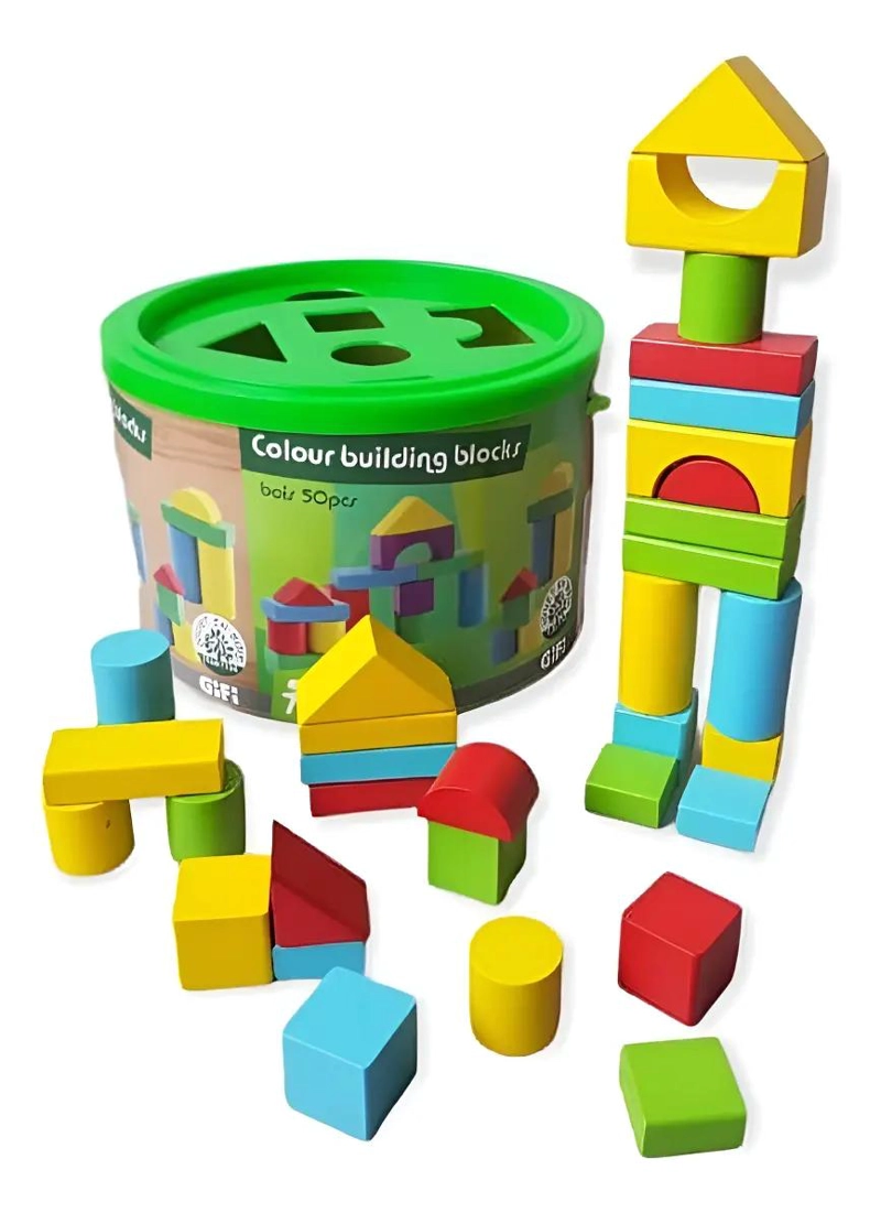 BALDE CON 50 FIGURAS GEOME TRICAS DE MADERA - 1