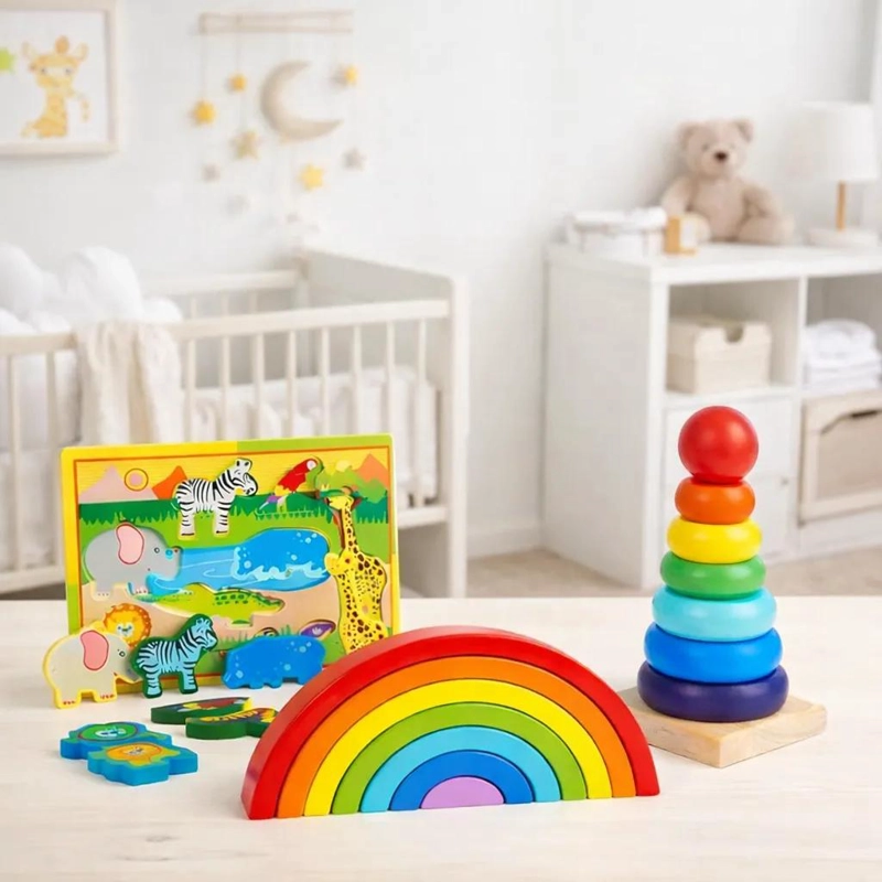 PACK 3 JUGUETES MONTESSORI DE MADERA PARA BEBE - 1