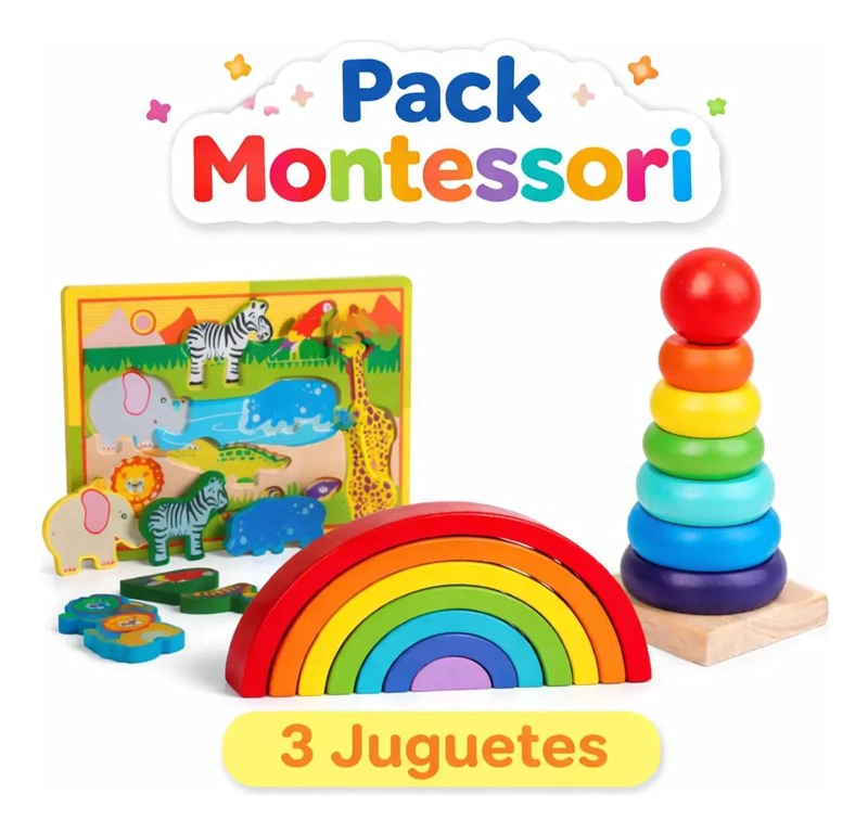 PACK 3 JUGUETES MONTESSORI DE MADERA PARA BEBE - 3