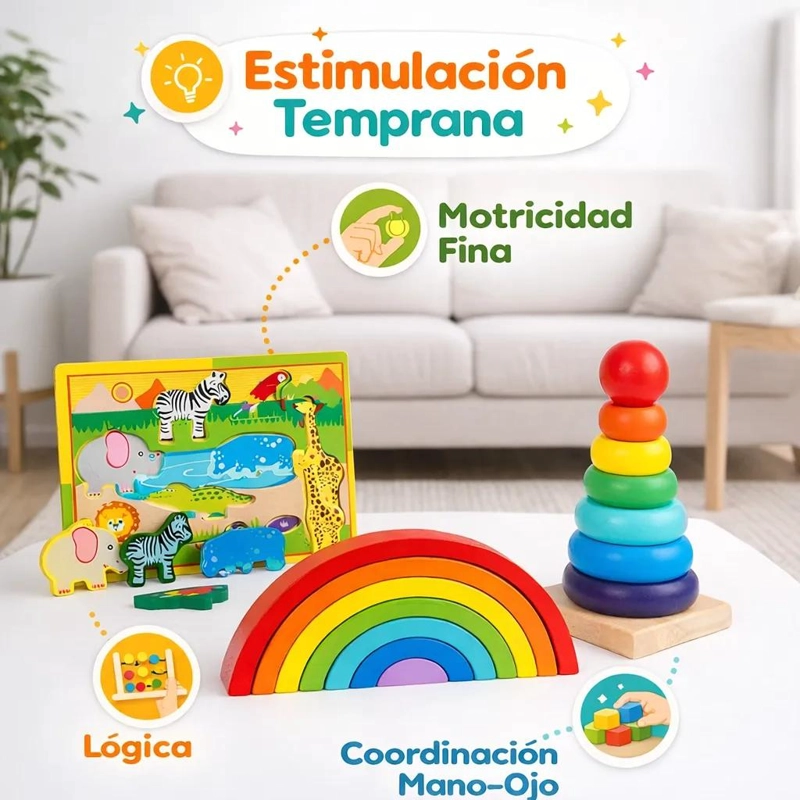 PACK 3 JUGUETES MONTESSORI DE MADERA PARA BEBE - 5