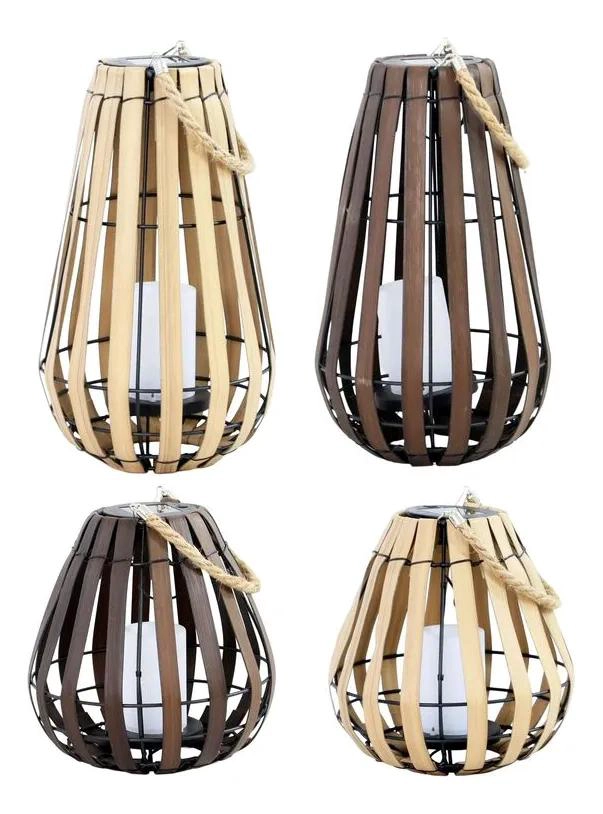 FAROL SOLAR DECORATIVO BEIGE Y CAFE  PARA JARDIN 33X20 CM - 1