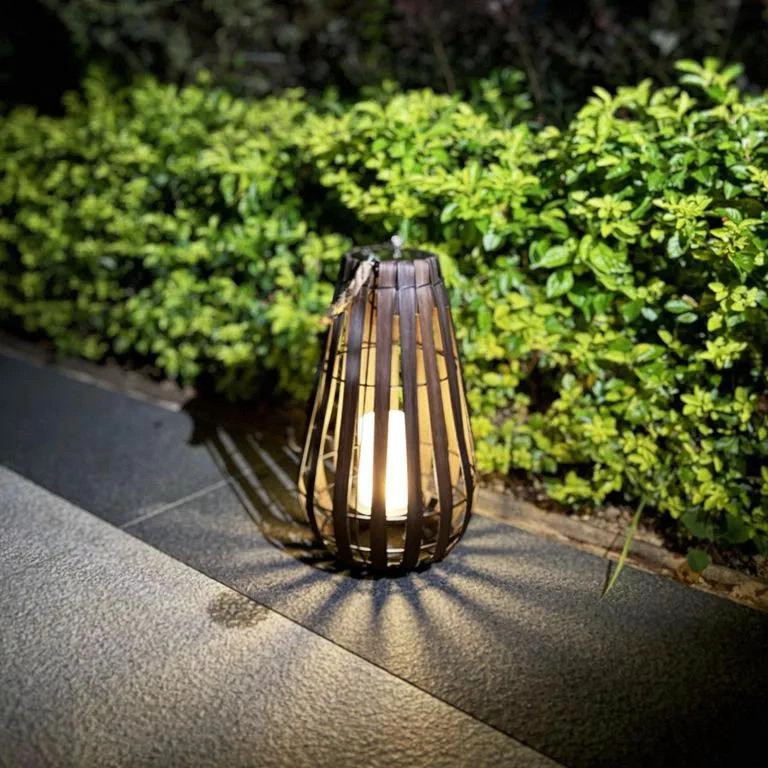 FAROL SOLAR DECORATIVO BEIGE Y CAFE  PARA JARDIN 33X20 CM - 2
