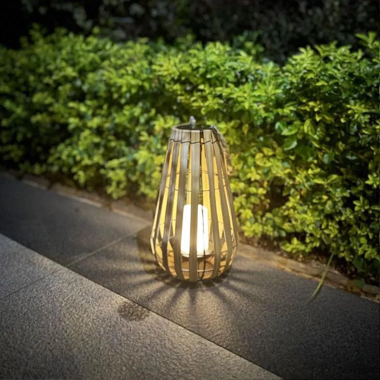 FAROL SOLAR DECORATIVO BEIGE Y CAFE  PARA JARDIN 33X20 CM - 3