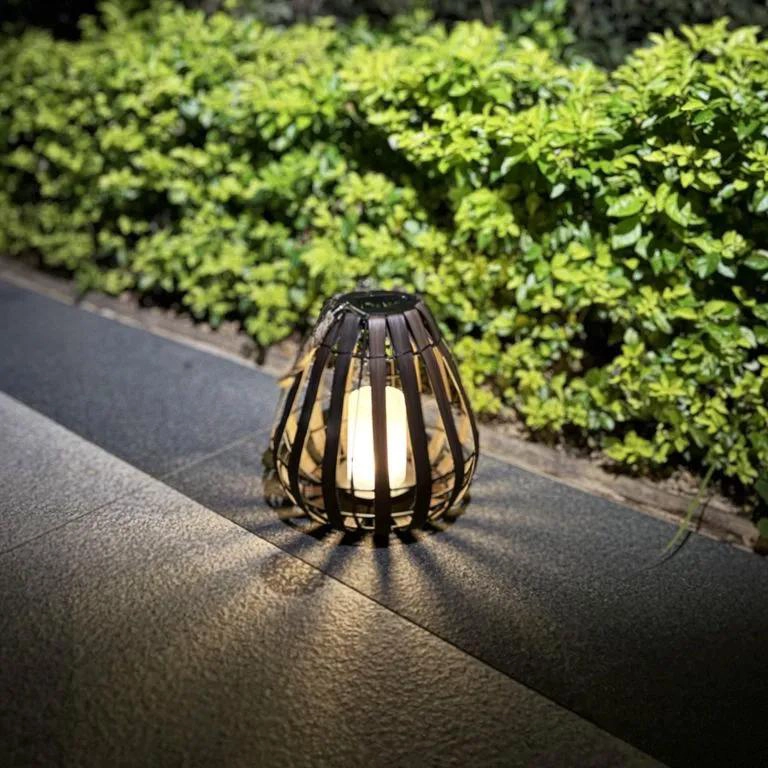FAROL SOLAR DECORATIVO BEIGE Y CAFE  PARA JARDIN 33X20 CM - 4