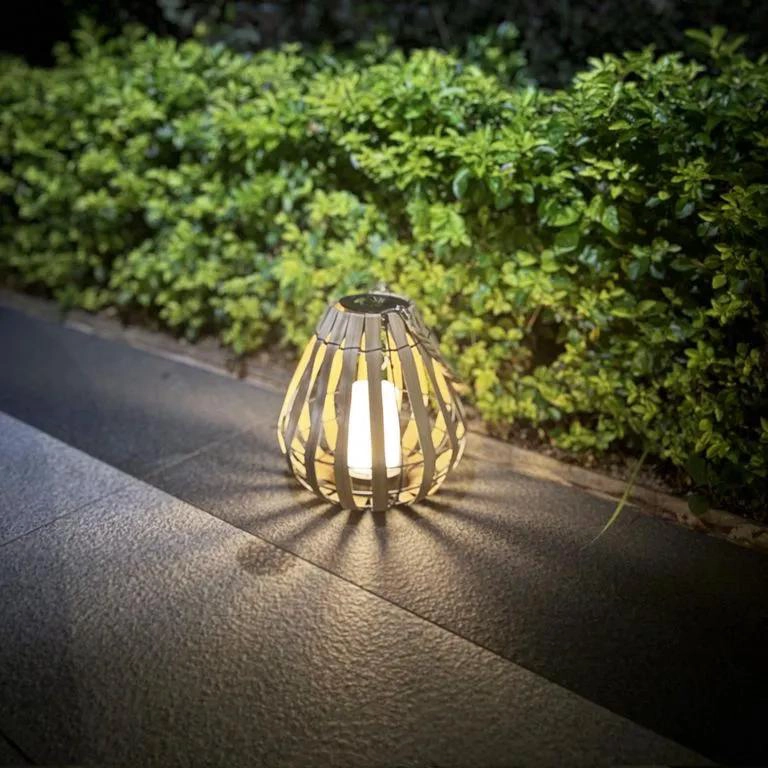 FAROL SOLAR DECORATIVO BEIGE Y CAFE  PARA JARDIN 33X20 CM - 5