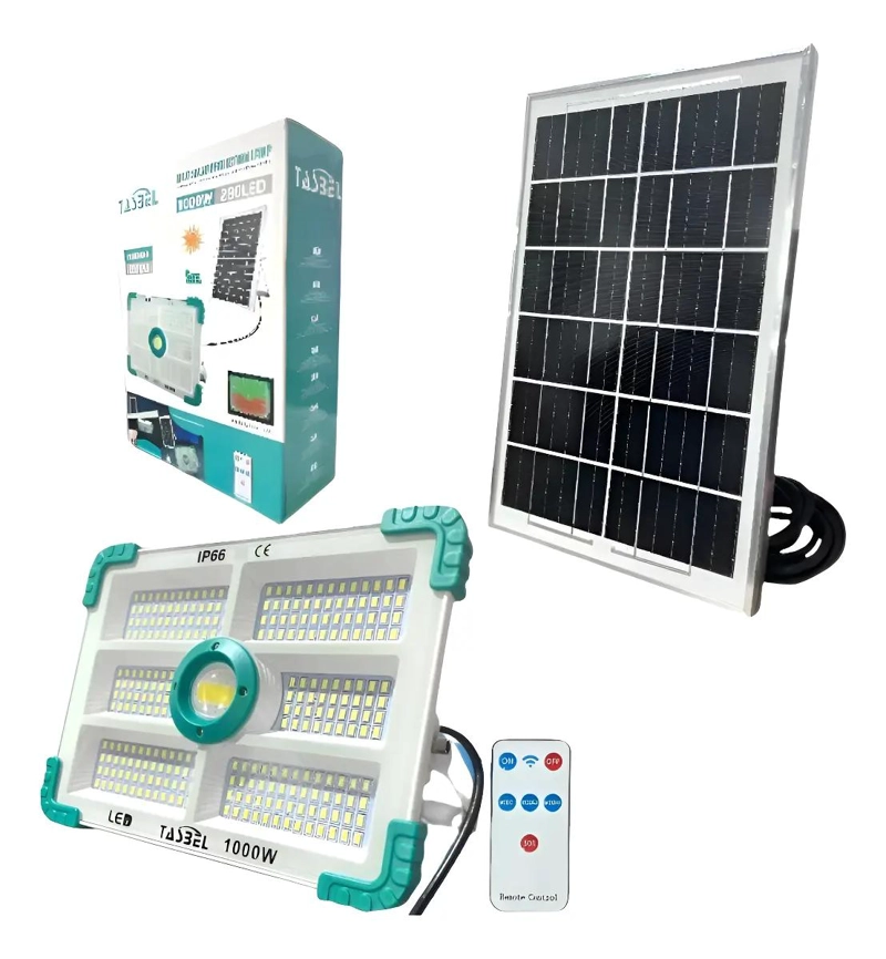 FOCO REFLECTOR SOLAR PORTATIL 1000W CON CONTROL Y PANEL - 1