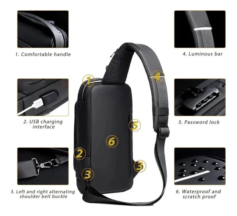 BOLSO DE HOMBRO CRUZADO PARA HOMBRE CON PUERTO USB - 4