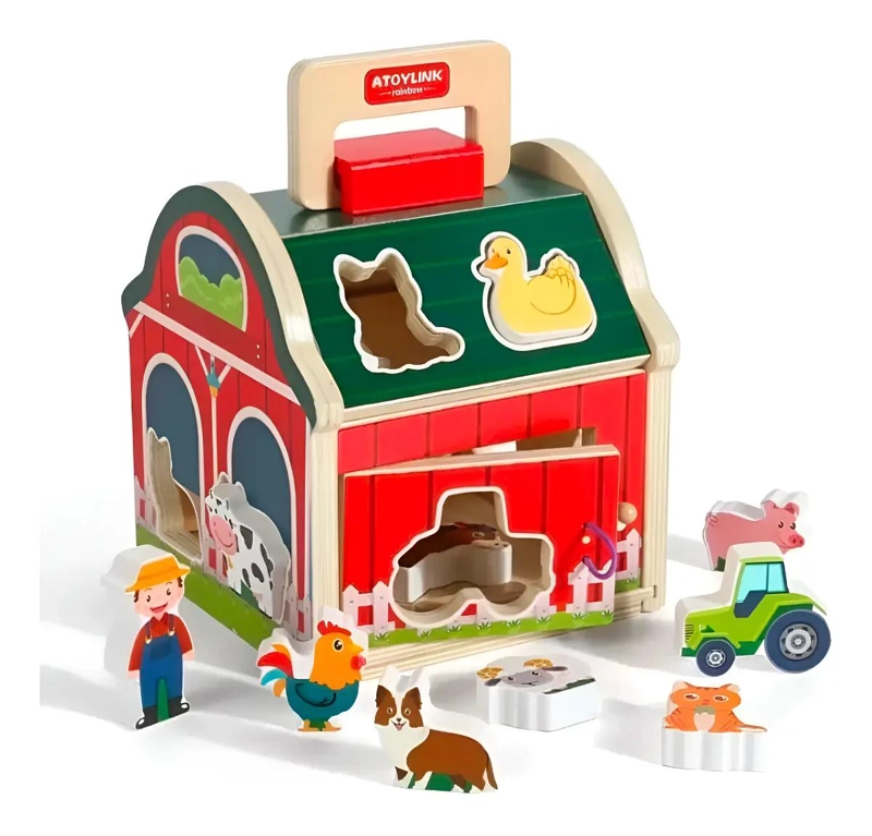 JUGUETE DE ENCAJE DE ANIMALES DE GRANJA EN MADERA - 1