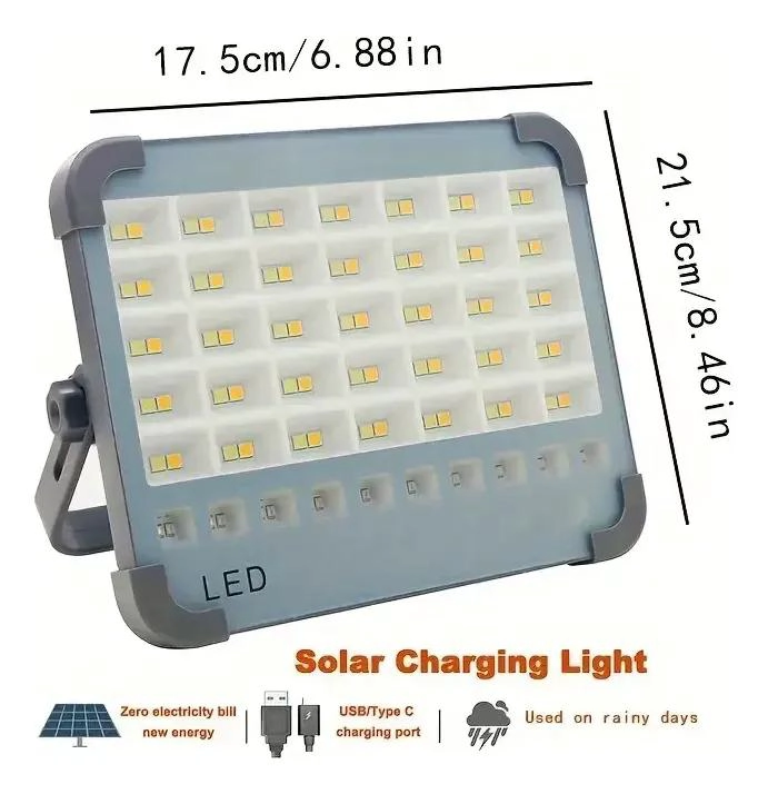 LUZ LED SOLAR PORTATIL 2000W CON CARGA USB Y DOBLE COLOR - 4