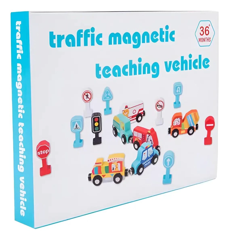JUEGO DE VEHICULOS MAGNE TICOS DE MADERA PARA NIÑOS - 1