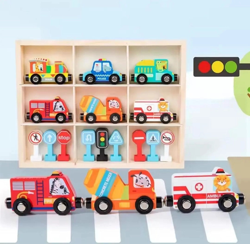 JUEGO DE VEHICULOS MAGNE TICOS DE MADERA PARA NIÑOS - 2