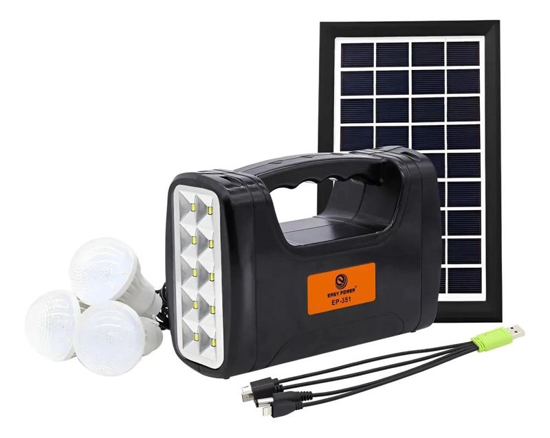 KIT CAMPING SOLAR CON LAMPARA DE EMERGENCIA Y 3 AMPOLTAS - 1