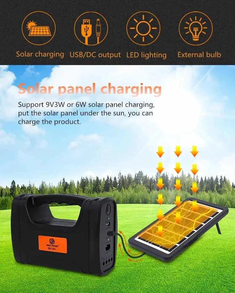KIT CAMPING SOLAR CON LAMPARA DE EMERGENCIA Y 3 AMPOLTAS - 2