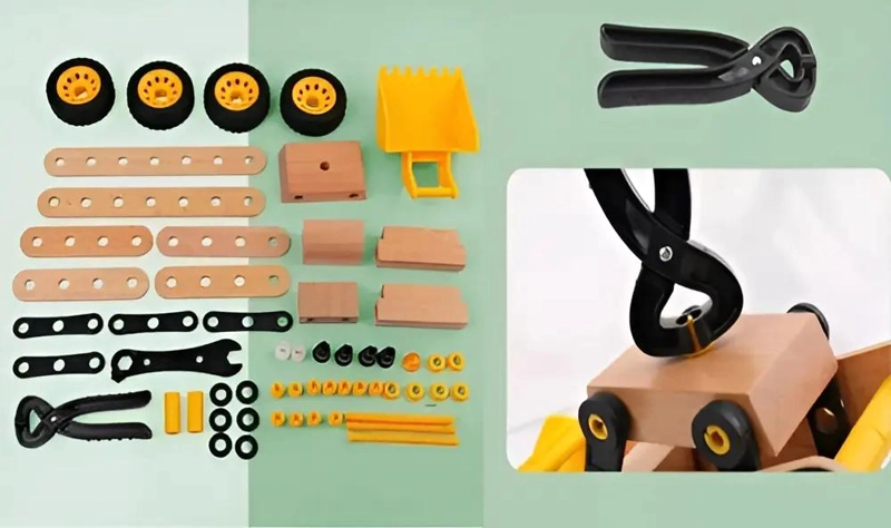 CAMION EXCAVADORA DIDACTICO DE MADERA PARA NIÑOS - 5