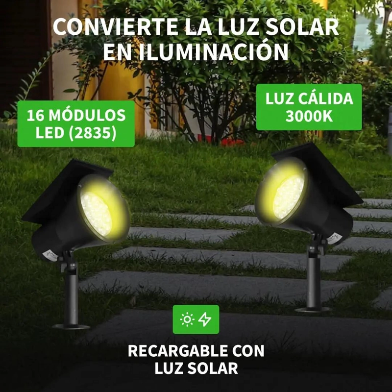 FOCO ESTACA SOLAR JARDIN 2W LUZ CALIDA IMPERMEABLE - 2