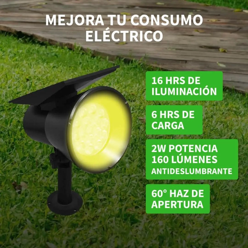 FOCO ESTACA SOLAR JARDIN 2W LUZ CALIDA IMPERMEABLE - 3