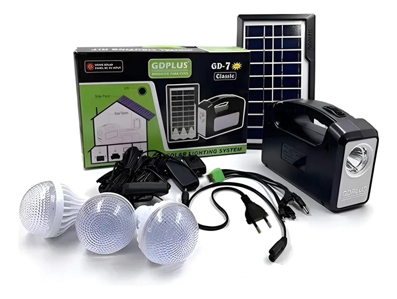 KIT DE EMERGENCIA SOLAR CON 3 AMPOLLETAS Y PANEL CARGADOR - 1
