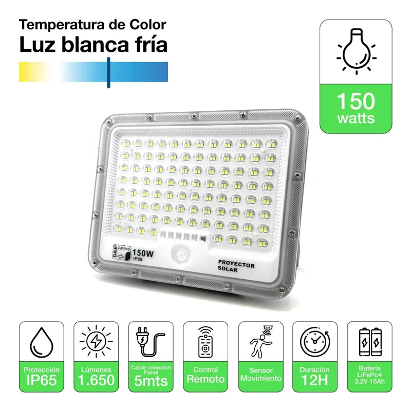FOCO PROYECTOR SOLAR LED EXTERIOR 150W IP65 SENSOR - 2