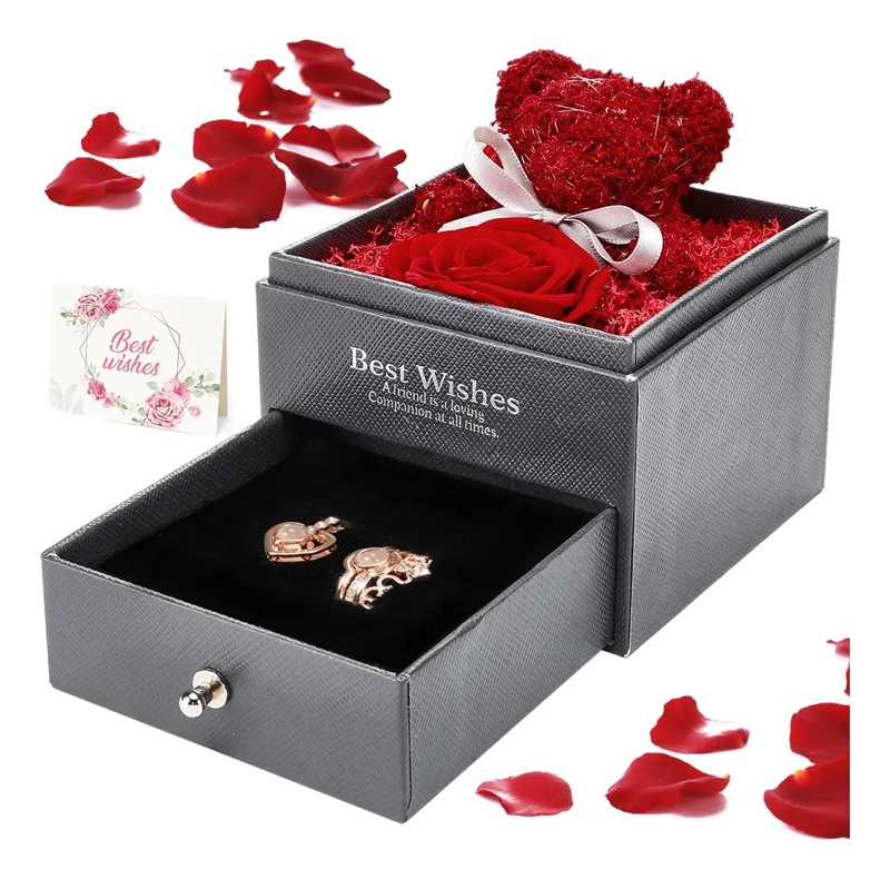 FLOR ROSA ETERNA CON TARJETA Y CAJA PARA OCASIONES - 1