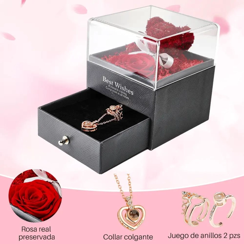 FLOR ROSA ETERNA CON TARJETA Y CAJA PARA OCASIONES - 5