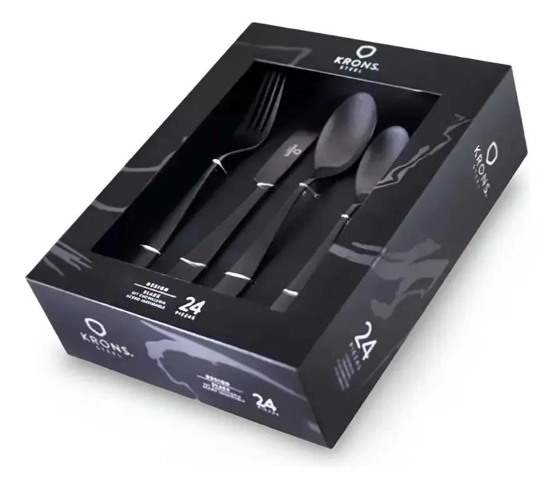 JUEGO DE CUBIERTOS DE MESA 24 PIEZAS EN NEGRO - 1