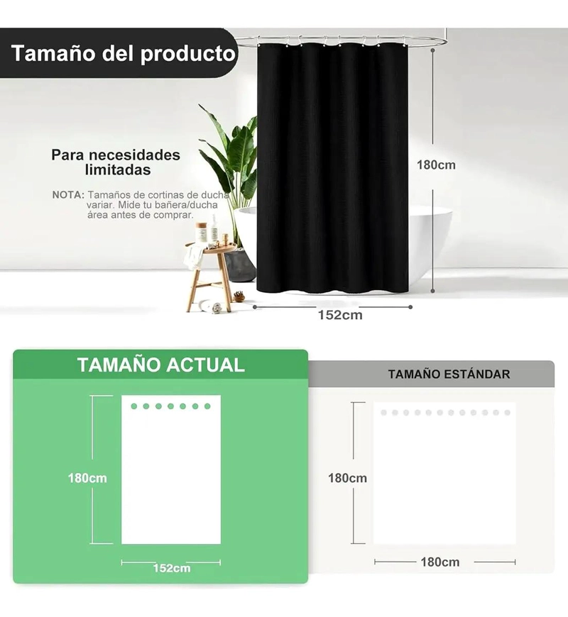 CORTINA DE DUCHA PARA BAÑO 180X180 CM DE TELA - 2