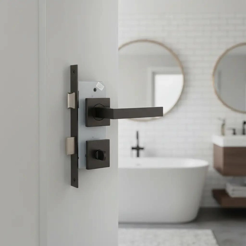 CERRADURA DE BAÑO EMBUTIR CON MANILLAS NEGRO MATE - 1