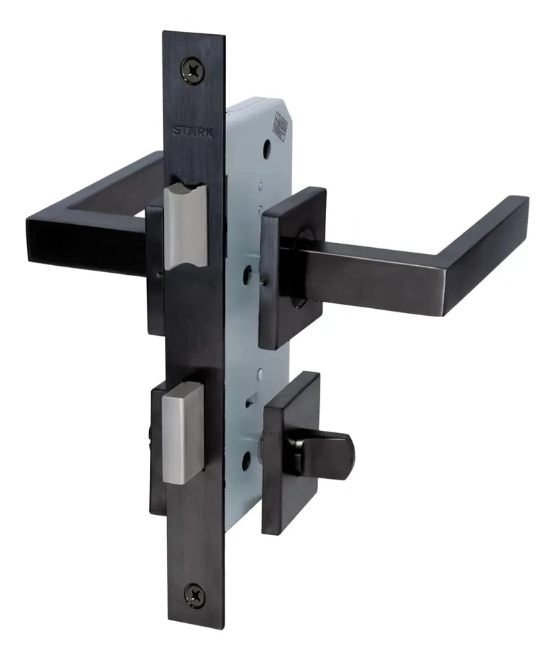 CERRADURA DE BAÑO EMBUTIR CON MANILLAS NEGRO MATE - 2