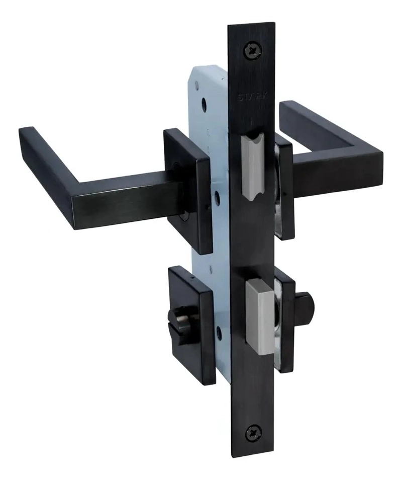 CERRADURA DE BAÑO EMBUTIR CON MANILLAS NEGRO MATE - 3