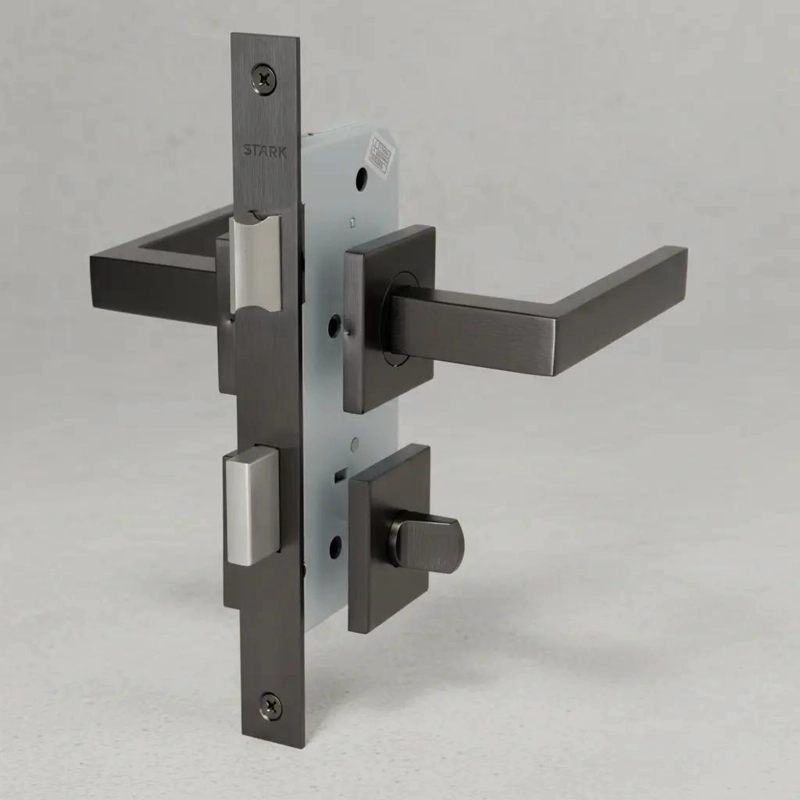 CERRADURA DE BAÑO EMBUTIR CON MANILLAS NEGRO MATE - 4