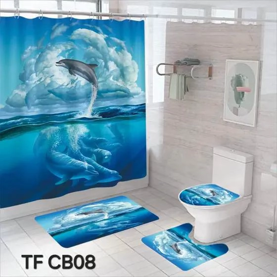 JUEGO CORTINA BAÑO 4 PIEZAS CON ALFOMBRAS PARA DUCHA E IN - 1