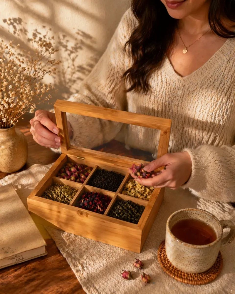 CAJA ORGANIZADORA DE TE  CON 6 COMPARTIMENTOS Y TAPA DE VI - 2
