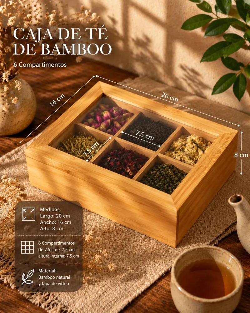 CAJA ORGANIZADORA DE TE  CON 6 COMPARTIMENTOS Y TAPA DE VI - 3