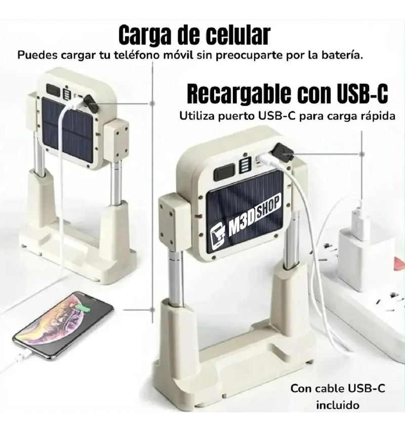 PROYECTOR LED SOLAR PORTATIL RECARGABLE PARA EMERGENCIAS - 4