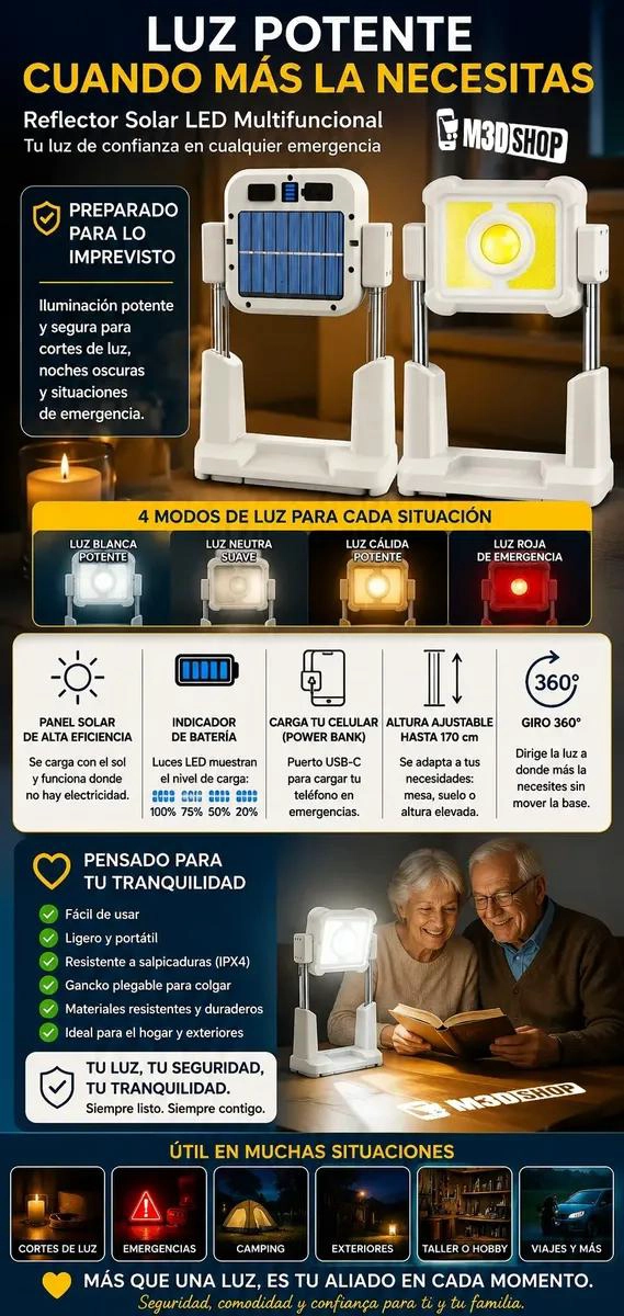 PROYECTOR LED SOLAR PORTATIL RECARGABLE PARA EMERGENCIAS - 5