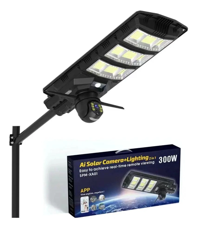 FOCO SOLAR LED EXTERIOR 300W CON SENSOR Y CAMARA WIFI - 1