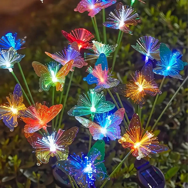 PACK 2 ESTACAS SOLARES LED FORMA MARIPOSA LUZ CALIDA - 1